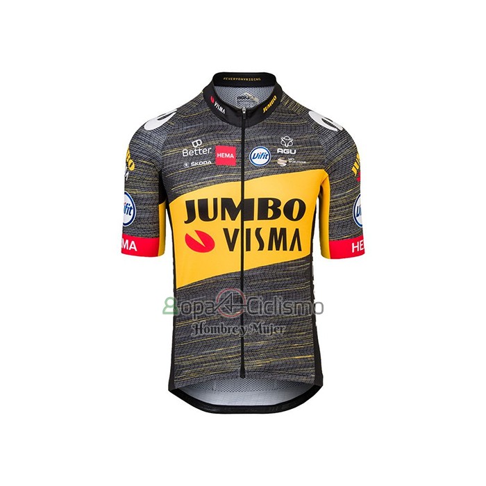 Jumbo Visma Ropa Ciclismo Culotte Corto 2021 Mangas Cortas Negro AMarillo